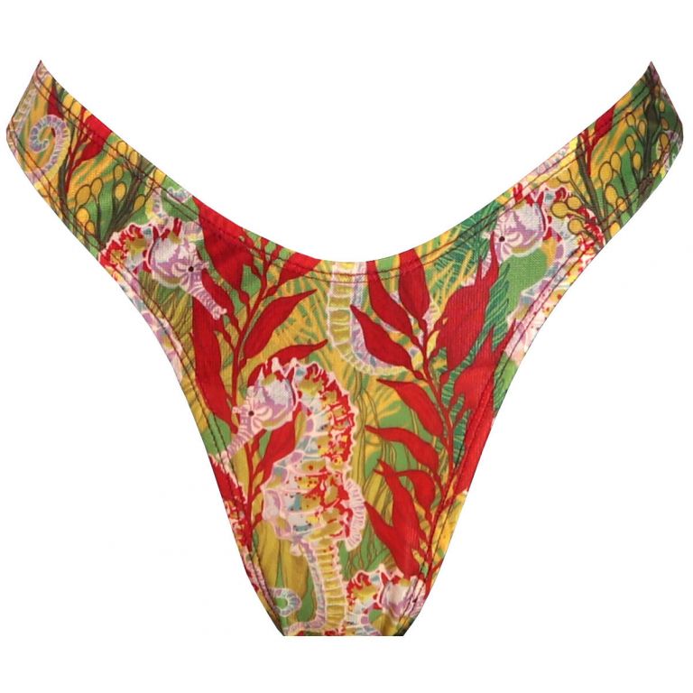 Bikini tan through bottom Triangular - Green Seahorse 